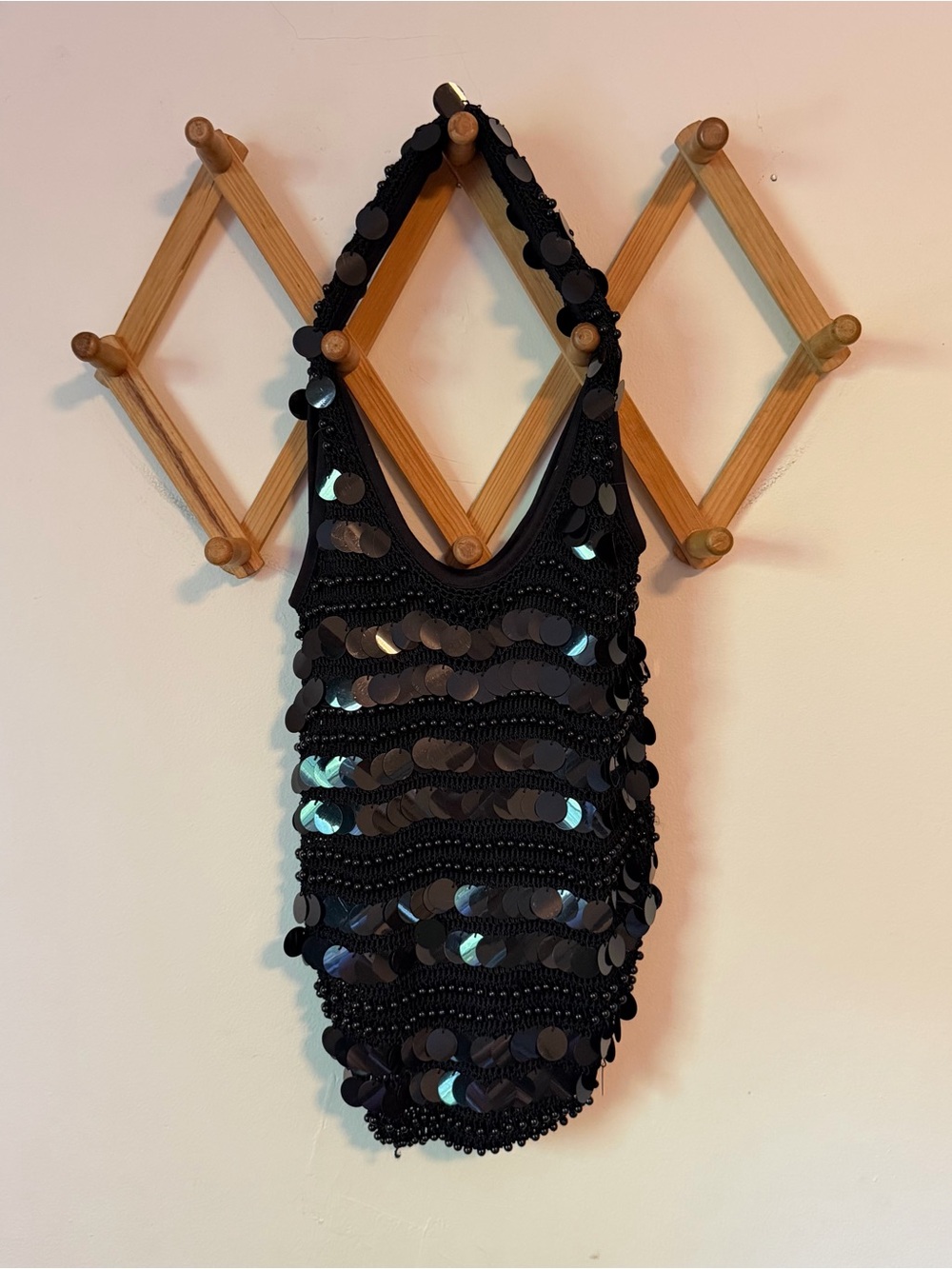 Y2K 90s 2000s Black Chunky Sequin Beaded Crochet Purse